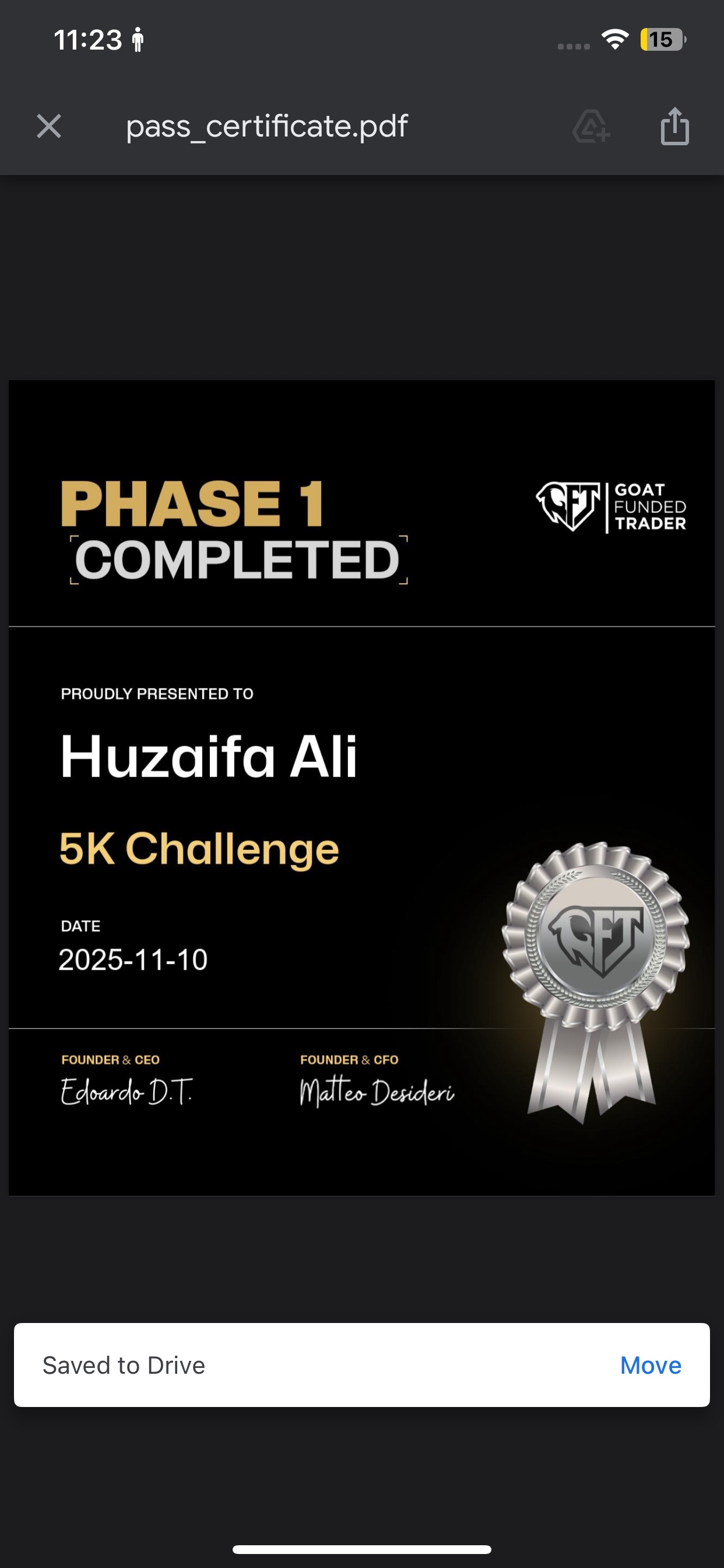 Student certificate milestone